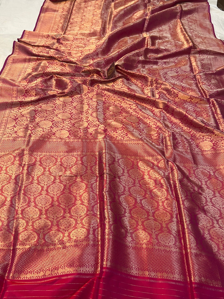Rani Pink Banarasi Handloom Katan Silk Saree - Aura Benaras