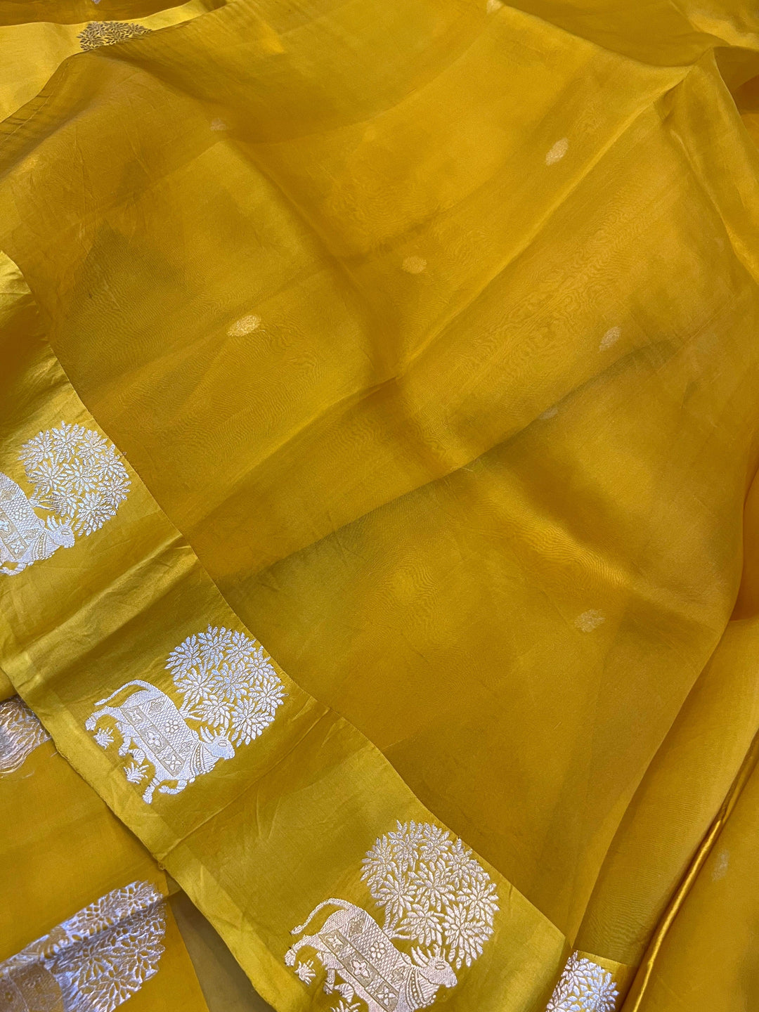 Yellow Pure Banarasi Handloom Kora Silk Saree - Aura Benaras