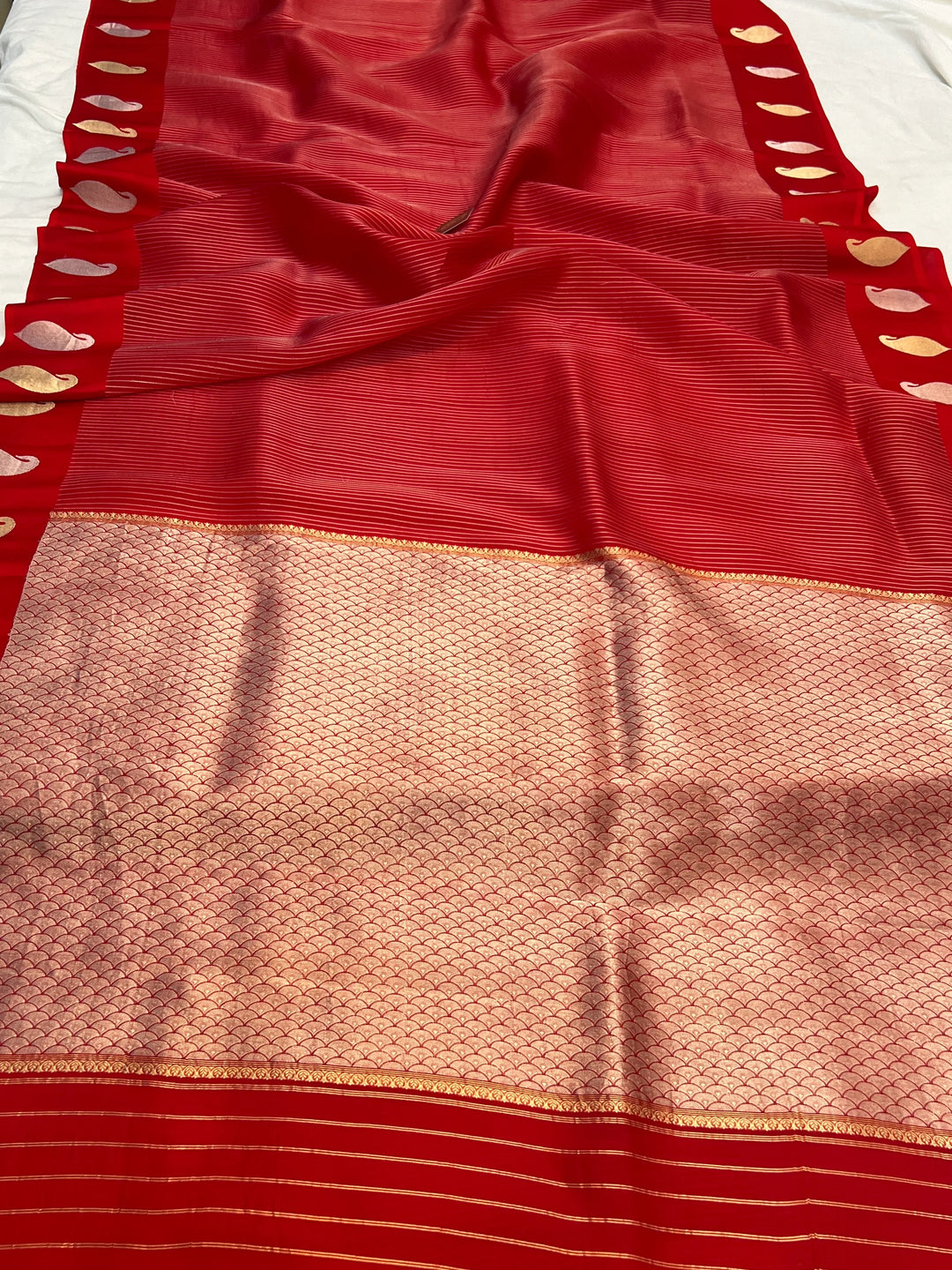 Red Banarasi Handloom Kora Silk Saree