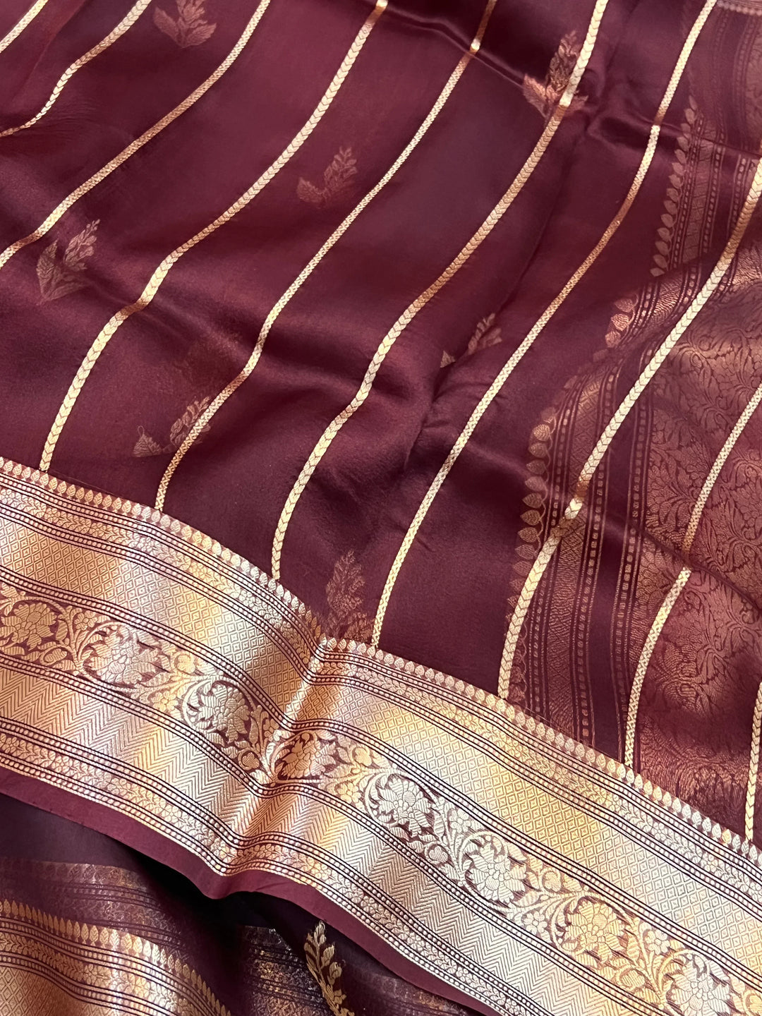 Brown Banarasi Handloom Kora Silk Saree