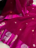 Rani Pink Pure Banarasi Handloom Kora Silk Saree - Aura Benaras