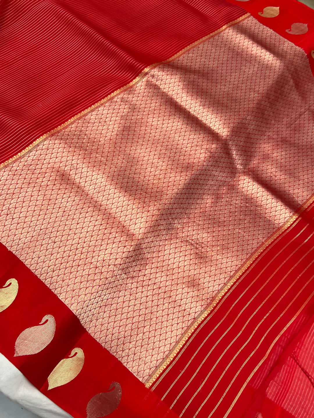 Red Banarasi Handloom Kora Silk Saree