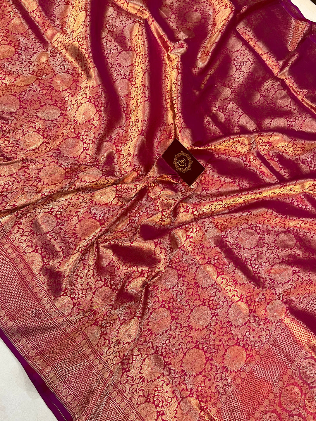 Rani Pink Banarasi Handloom Katan Silk Saree - Aura Benaras