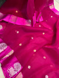 Rani Pink Pure Banarasi Handloom Kora Silk Saree - Aura Benaras