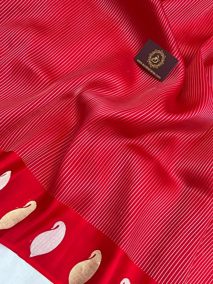 Red Banarasi Handloom Kora Silk Saree