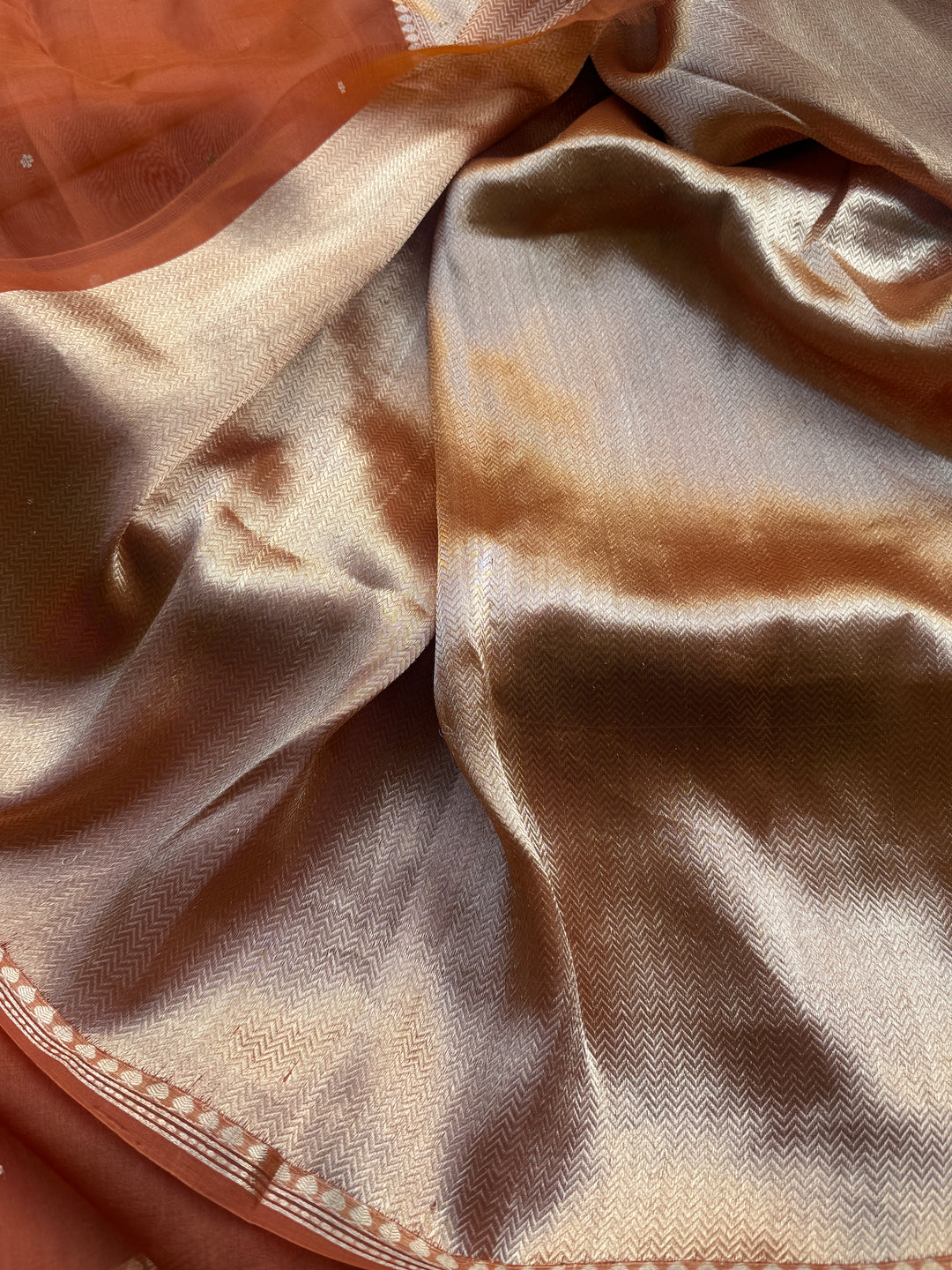 Earthy Orange Pure Kora Silk Handloom Banarasi Saree