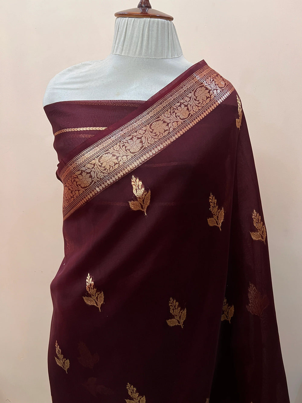 Brown Banarasi Handloom Kora Silk Saree