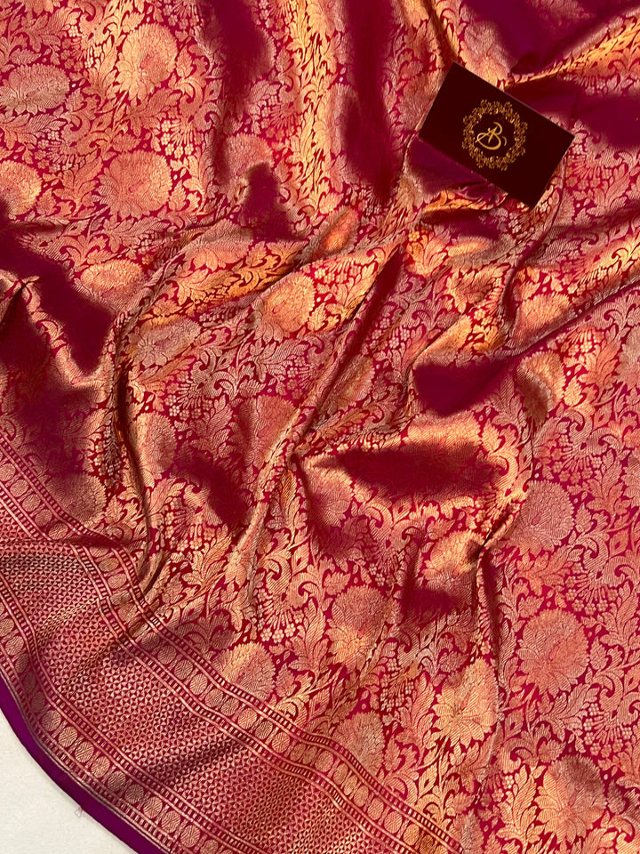 Rani Pink Banarasi Handloom Katan Silk Saree - Aura Benaras
