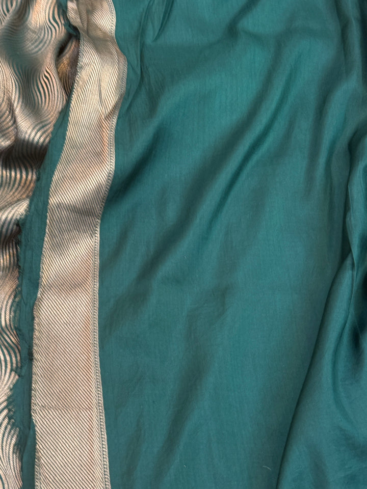 Bottle Green Pure Katan silk Handloom Banarasi Saree