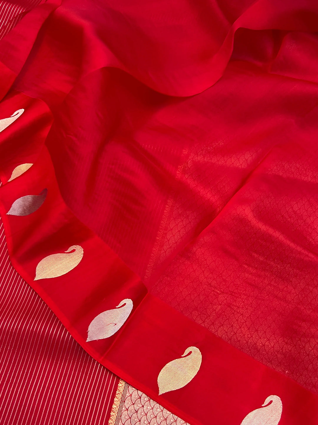 Red Banarasi Handloom Kora Silk Saree