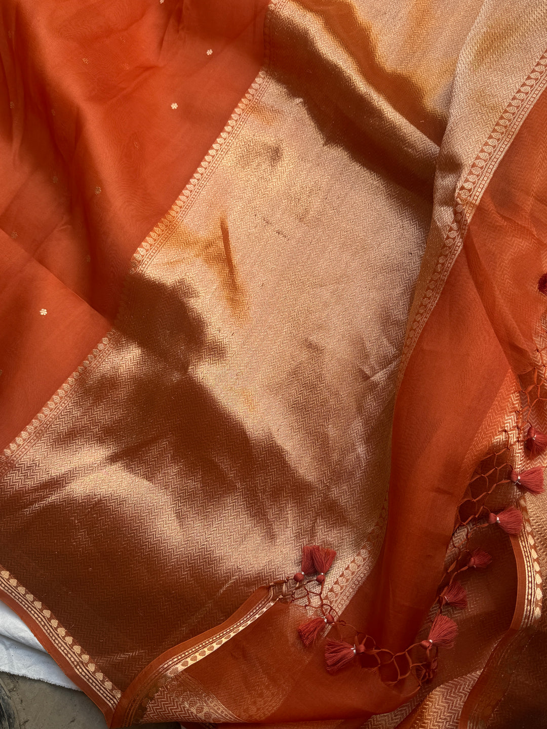 Earthy Orange Pure Kora Silk Handloom Banarasi Saree