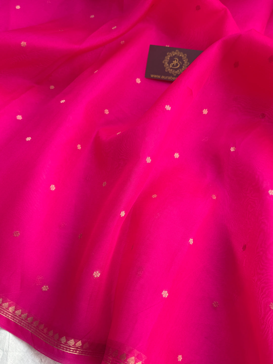 Rani Pink Pure Kora Silk Handloom Banarasi Saree