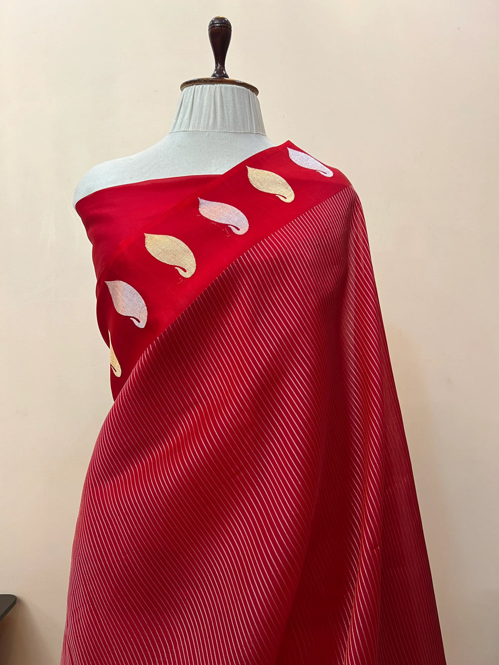 Red Banarasi Handloom Kora Silk Saree
