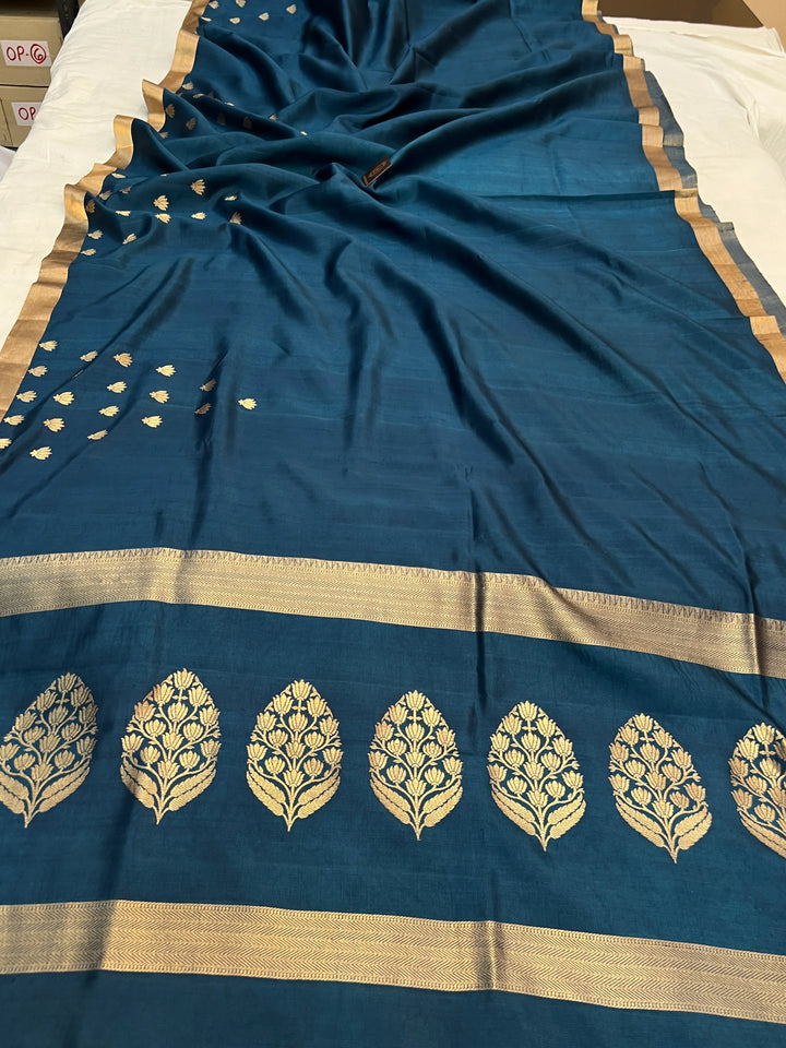 Teal Blue Silk Handloom Banarasi Saree