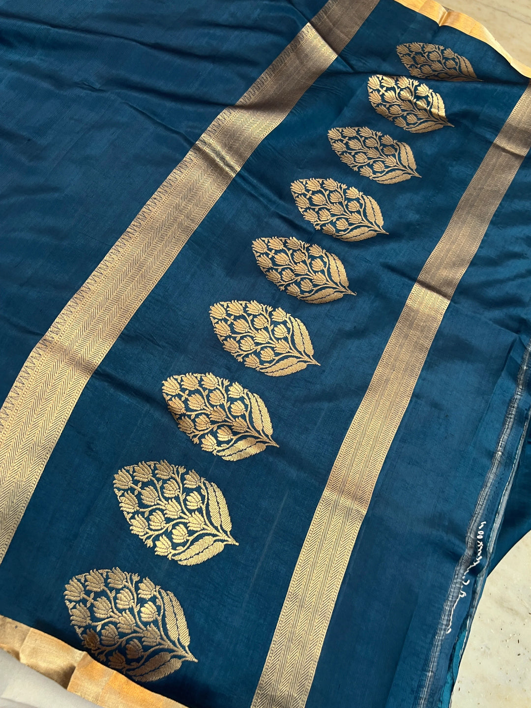Teal Blue Silk Handloom Banarasi Saree