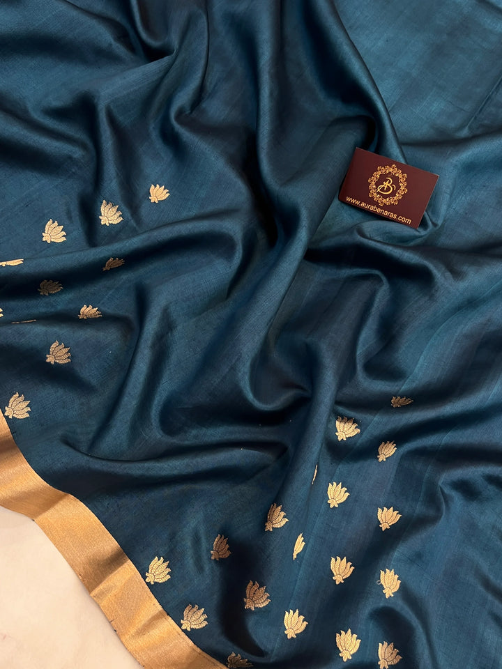 Teal Blue Pure Silk Handloom Banarasi Saree