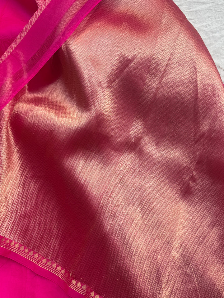 Rani Pink Pure Kora Silk Handloom Banarasi Saree