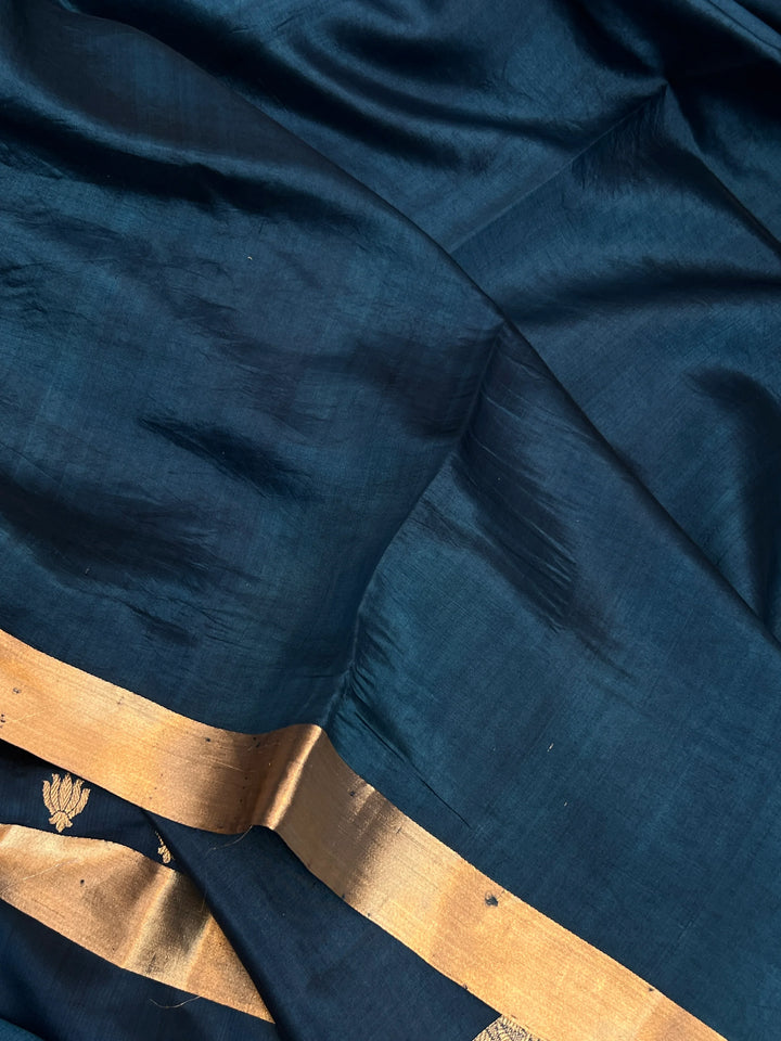 Teal Blue Silk Handloom Banarasi Saree