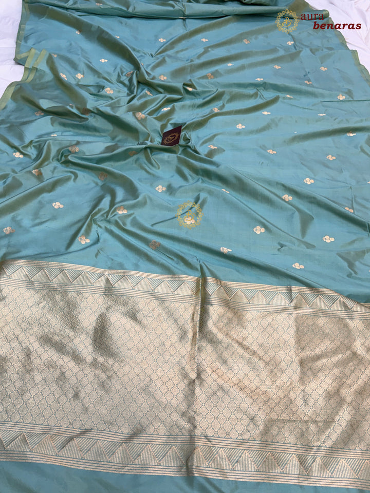 Sage Green Pure Katan Silk Banarasi Saree with Kadhwa Zari Buta