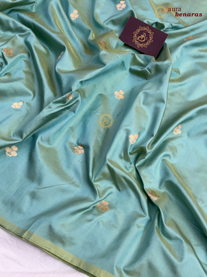 Sage Green Pure Katan Silk Banarasi Saree with Kadhwa Zari Buta