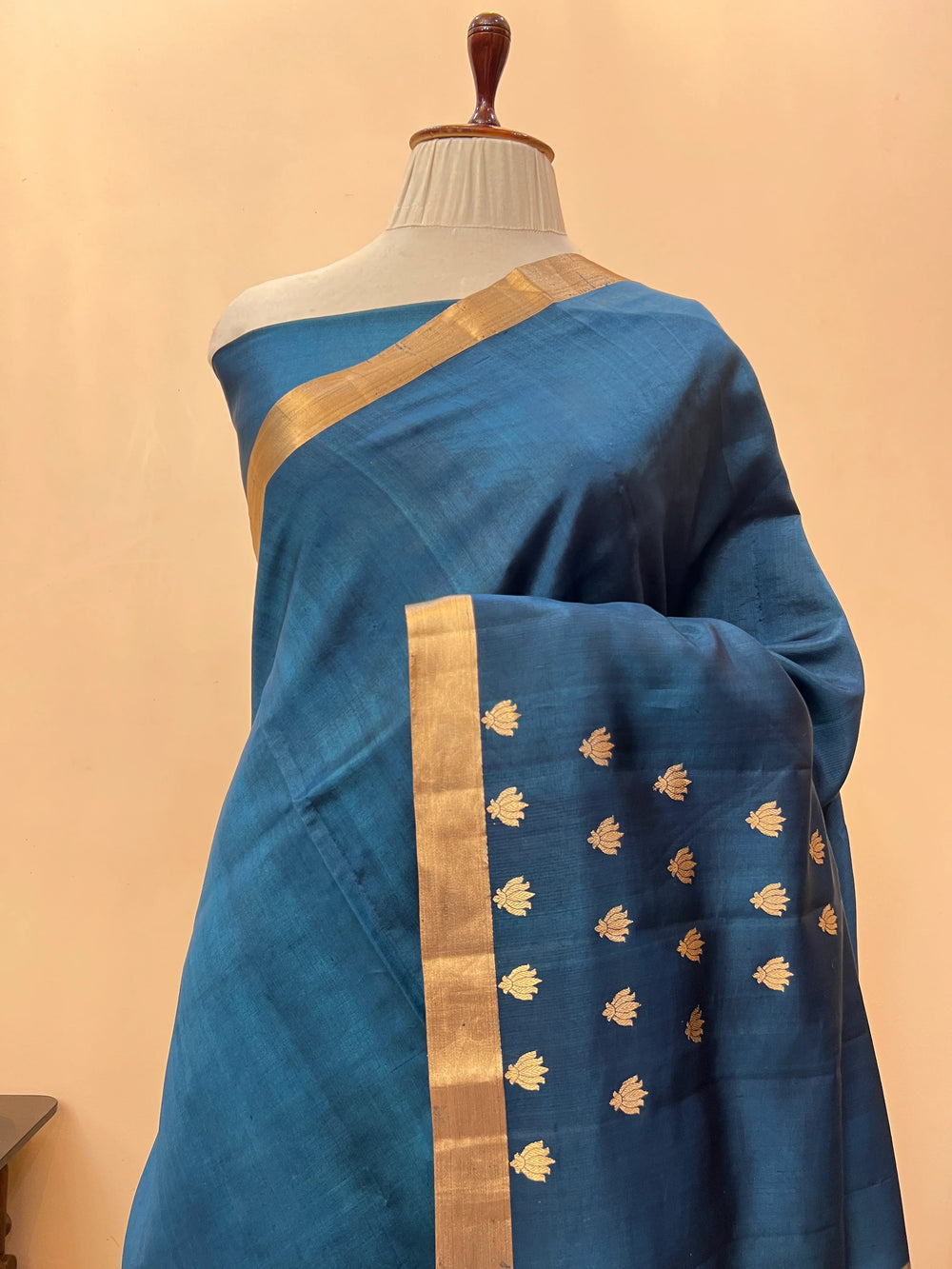 Teal Blue Silk Handloom Banarasi Saree