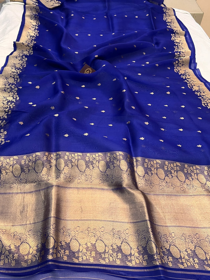 Royal Blue Banarasi Handloom Kora Silk Saree