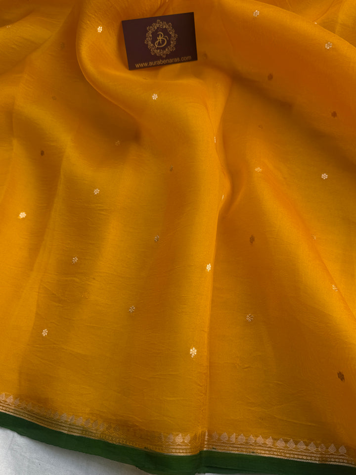 Mustard Yellow Pure Kora Silk Handloom Banarasi Saree