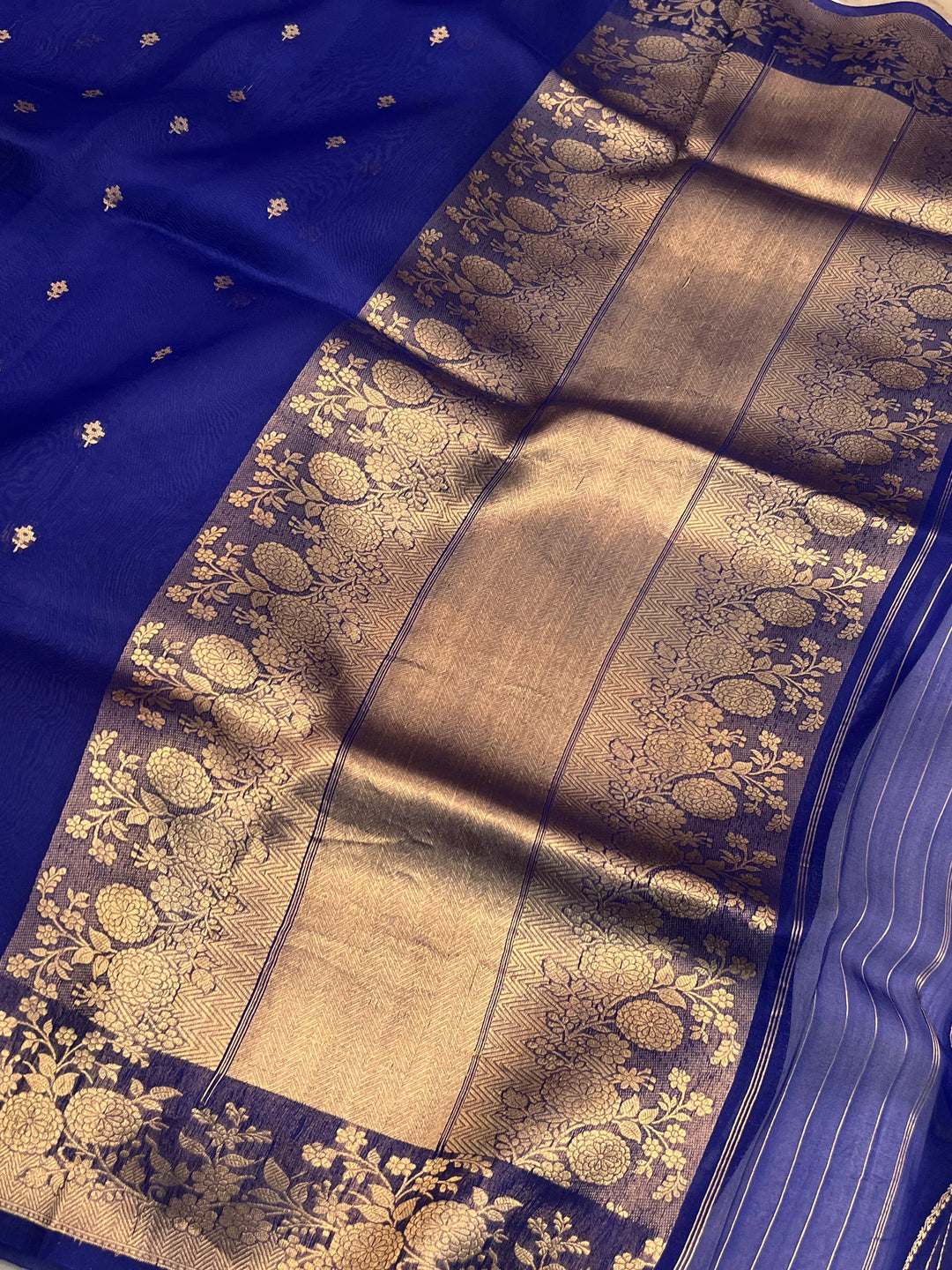 Royal Blue Banarasi Handloom Kora Silk Saree