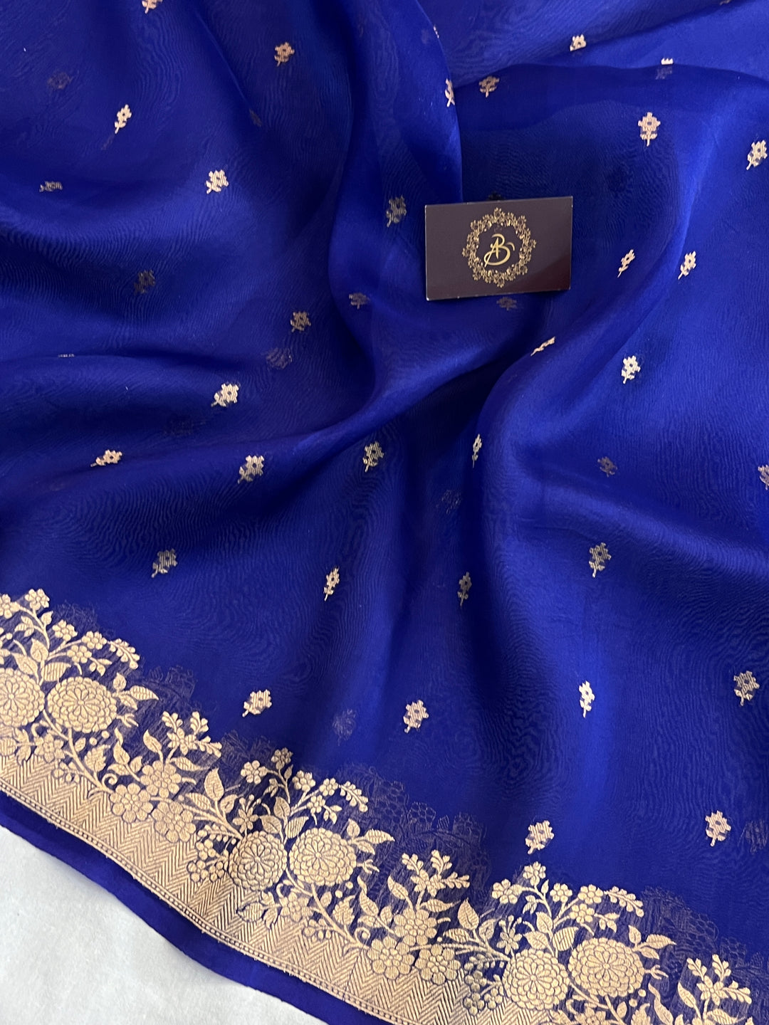 Royal Blue Banarasi Handloom Kora Silk Saree