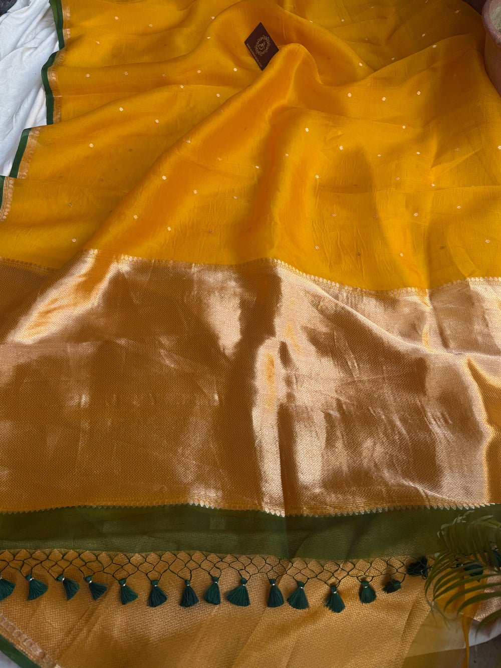 Mustard Yellow Pure Kora Silk Handloom Banarasi Saree