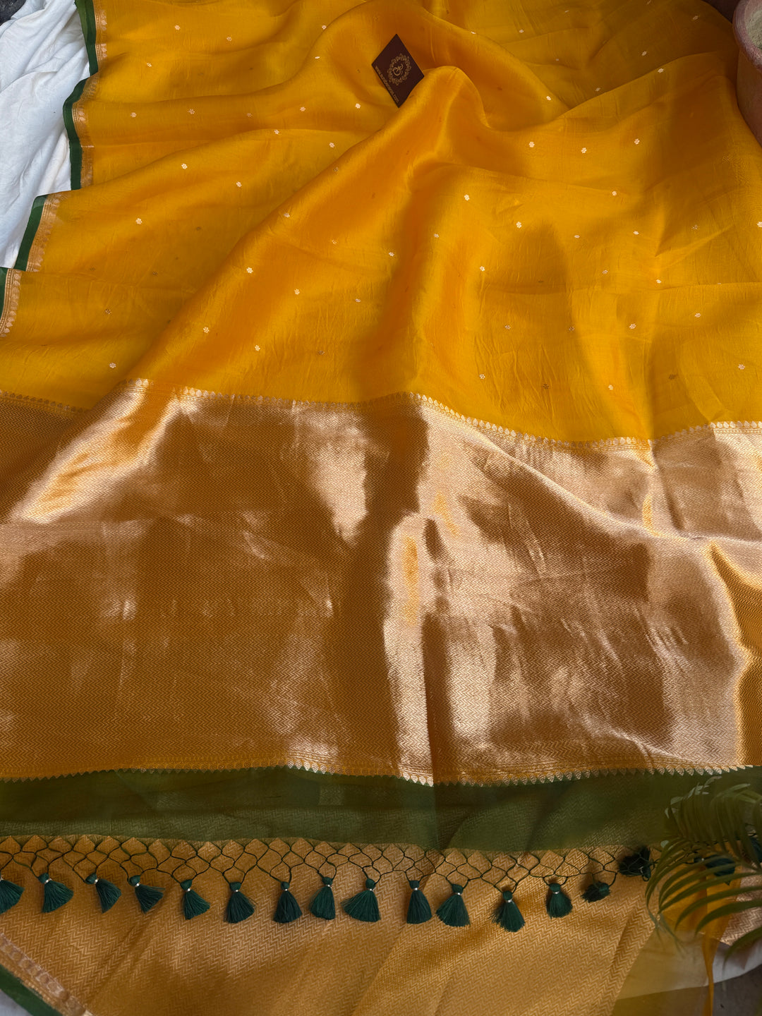 Mustard Yellow Pure Kora Silk Handloom Banarasi Saree