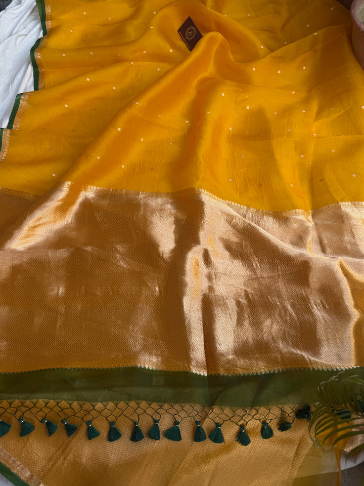 Mustard Yellow Pure Kora Silk Handloom Banarasi Saree