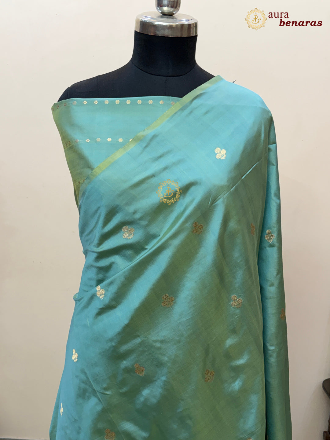 Sage Green Pure Katan Silk Banarasi Saree with Kadhwa Zari Buta
