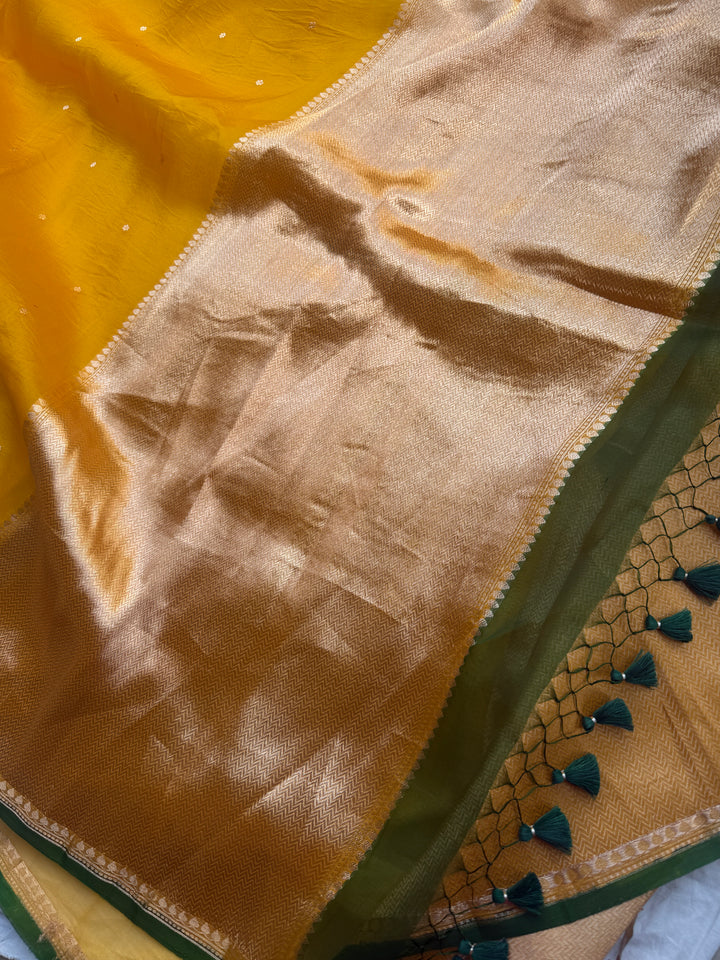 Mustard Yellow Pure Kora Silk Handloom Banarasi Saree