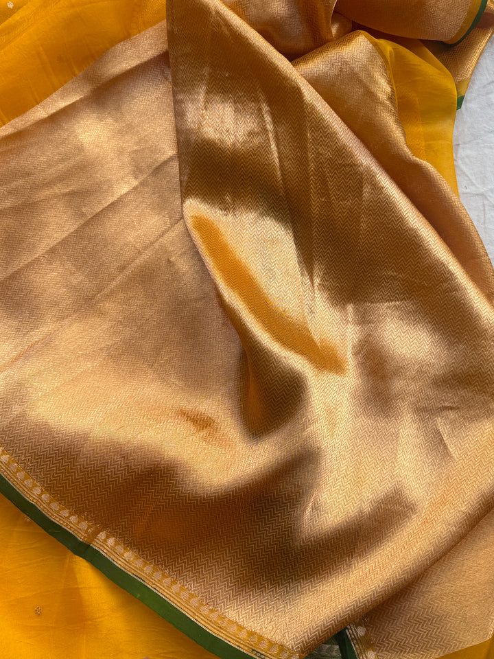 Mustard Yellow Pure Kora Silk Handloom Banarasi Saree