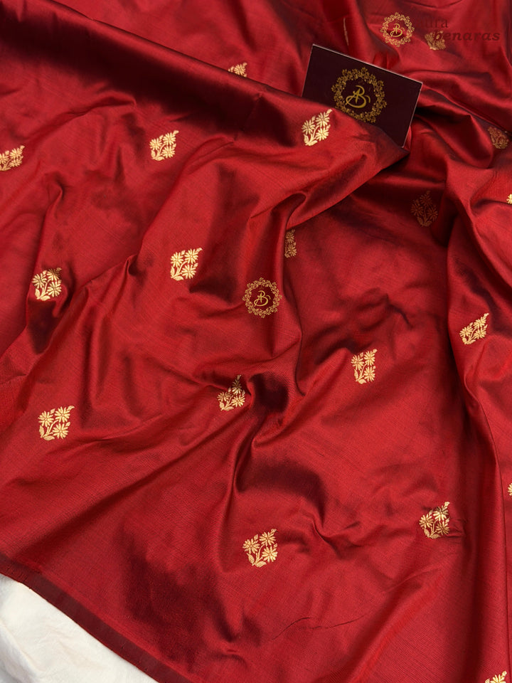 Maroon Pure Katan Silk Banarasi Saree with Kadhwa Zari Buta