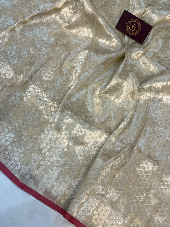 Cream Banarasi Handloom Organza Tissue Silk Saree - Aura Benaras