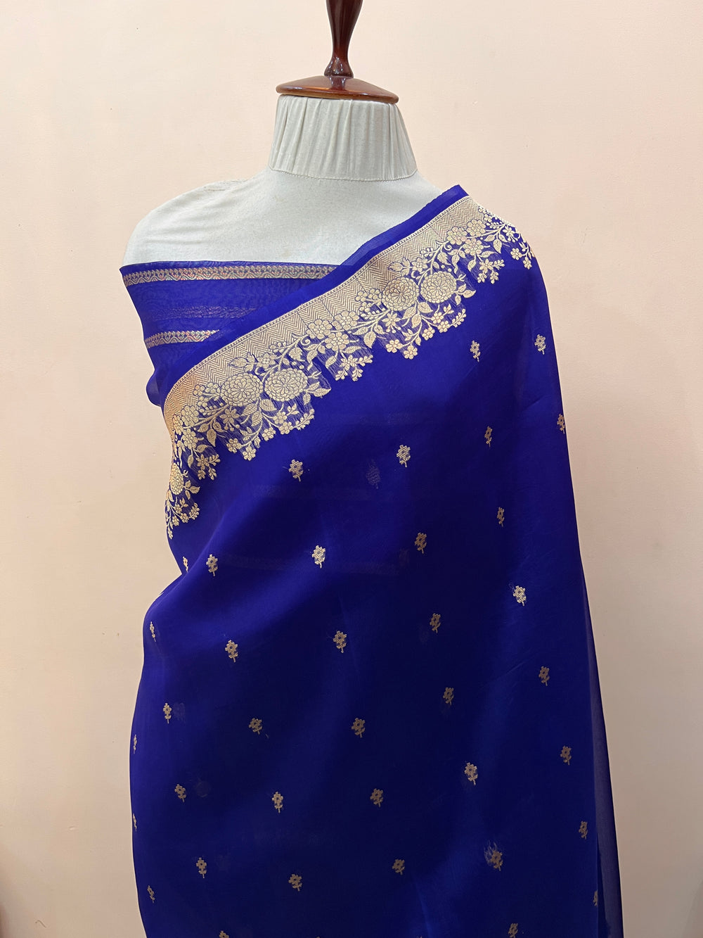 Royal Blue Banarasi Handloom Kora Silk Saree