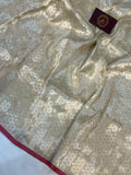 Cream Banarasi Handloom Organza Tissue Silk Saree - Aura Benaras