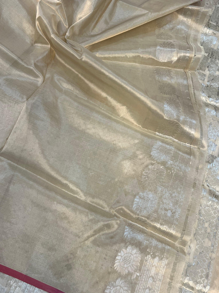 Cream Banarasi Handloom Organza Tissue Silk Saree - Aura Benaras