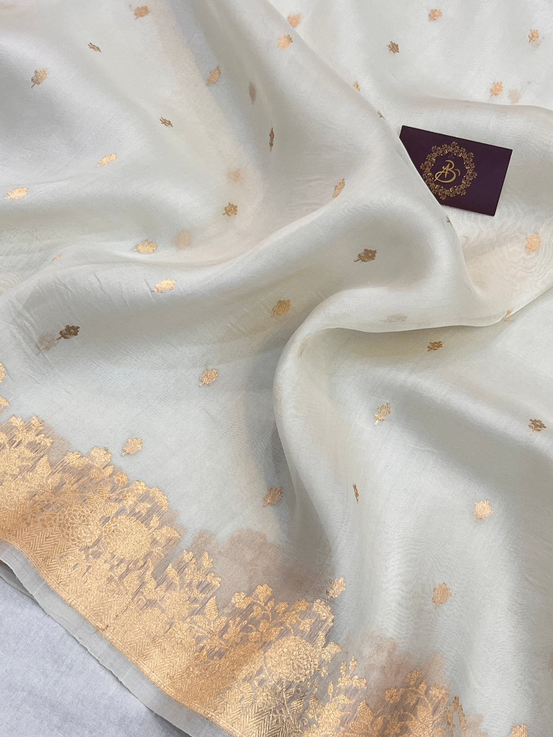 Off White Banarasi Handloom Kora Silk Saree