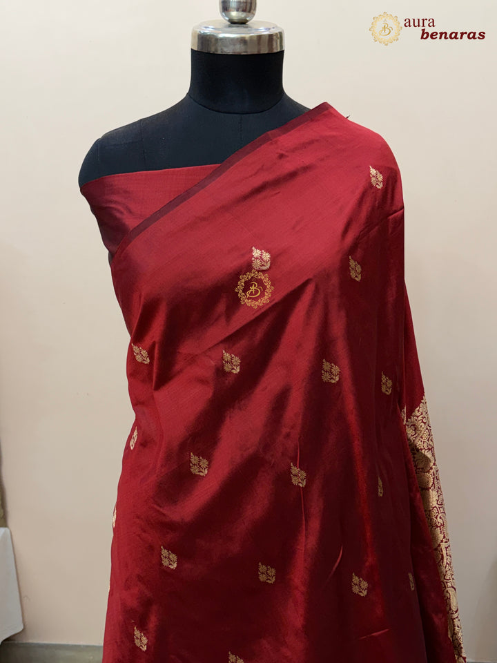 Maroon Pure Katan Silk Banarasi Saree with Kadhwa Zari Buta