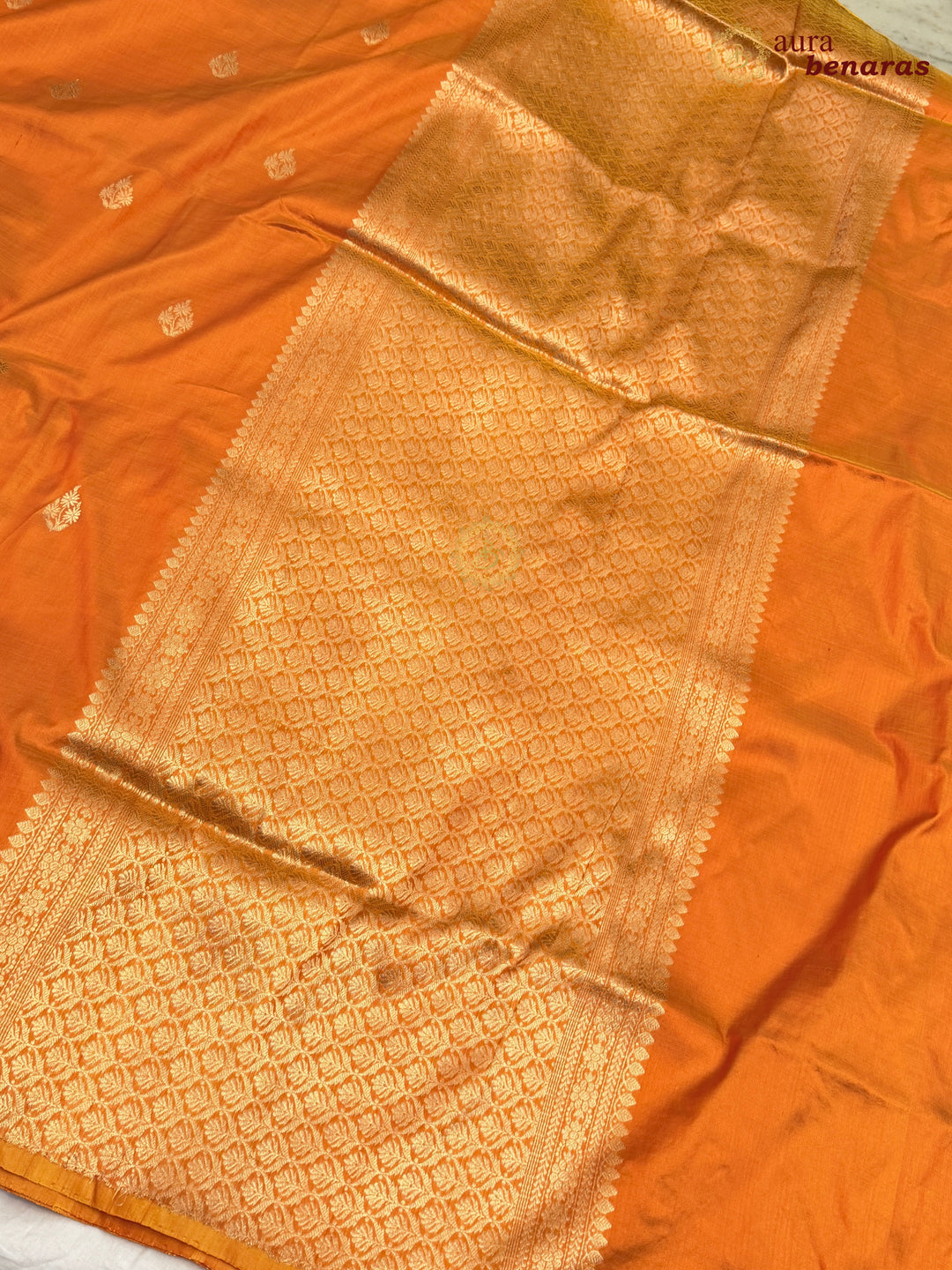 Orange Pure Katan Silk Banarasi Saree with Kadhwa Zari Buta