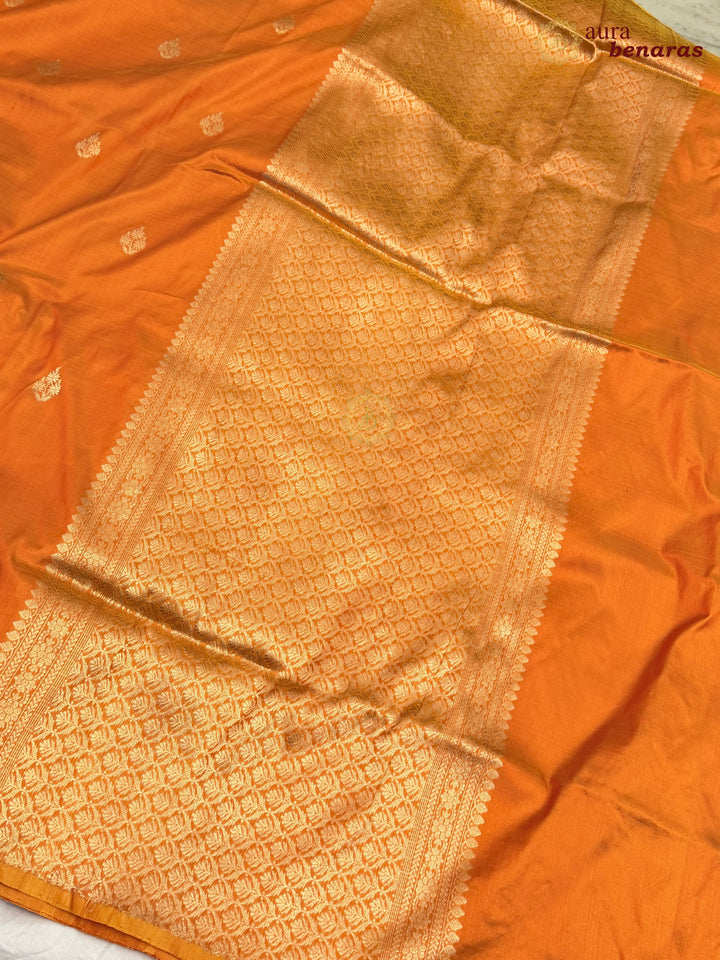 Orange Pure Katan Silk Banarasi Saree with Kadhwa Zari Buta