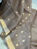 Grey Banarasi Handloom Kora Silk Saree - Aura Benaras