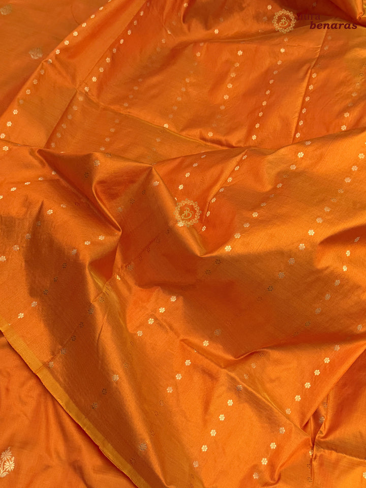 Orange Pure Katan Silk Banarasi Saree with Kadhwa Zari Buta