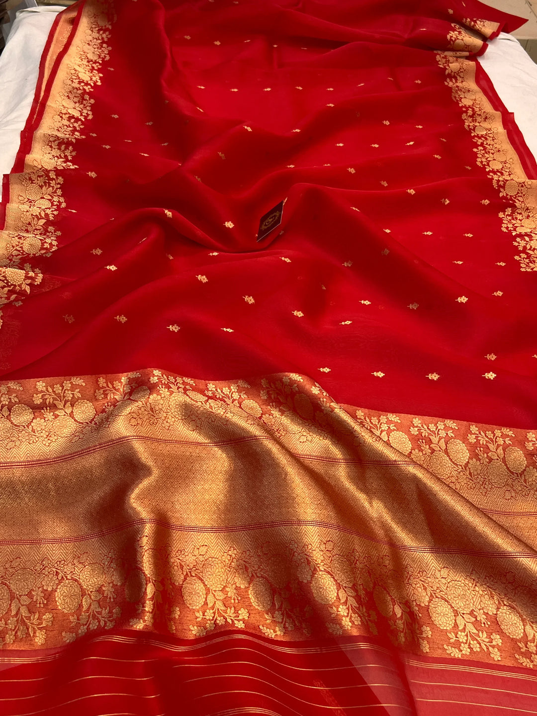 Red Banarasi Handloom Kora Silk Saree