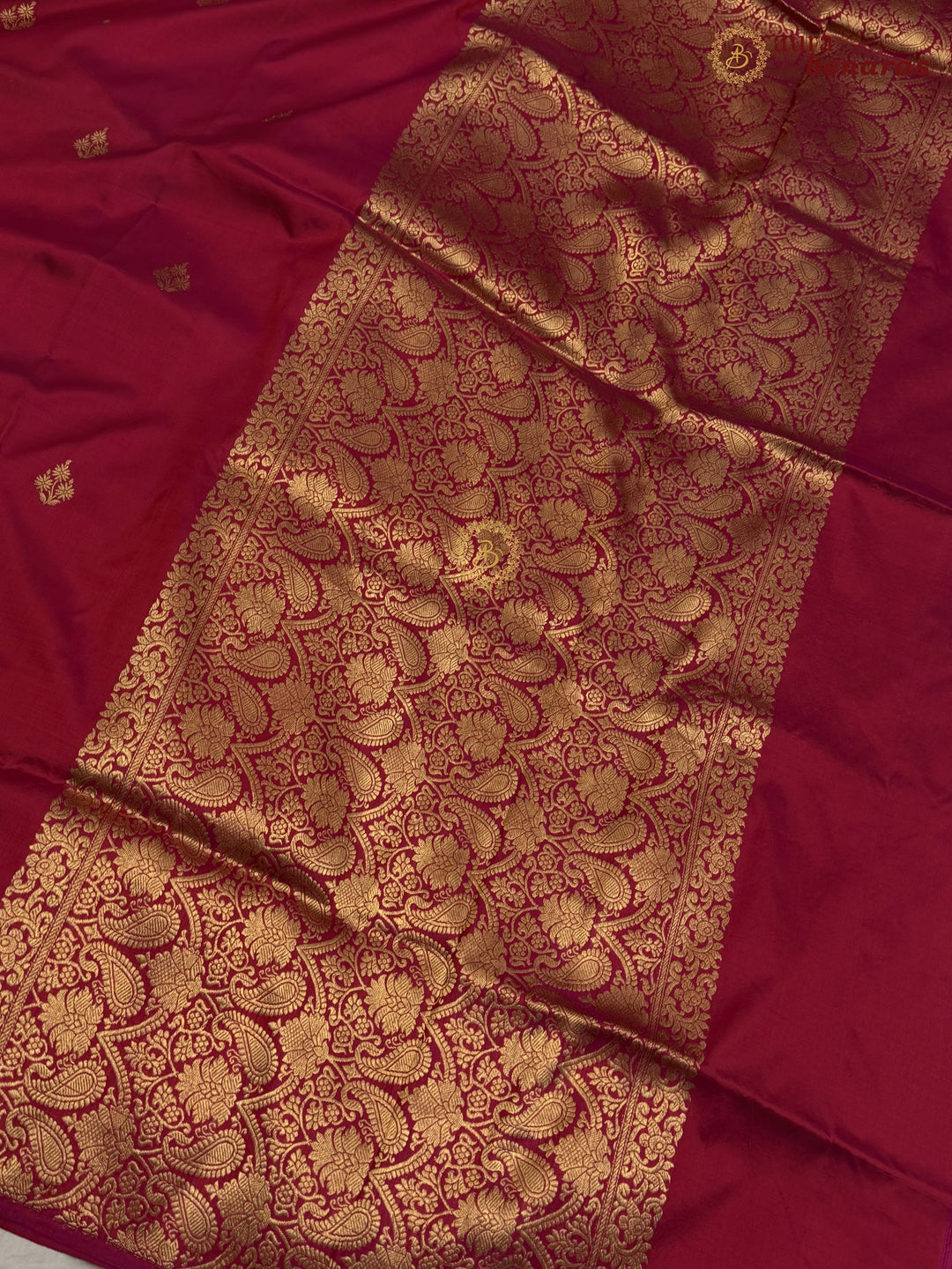 Reddish Maroon Pure Katan Silk Banarasi Saree with Kadhwa Zari Buta