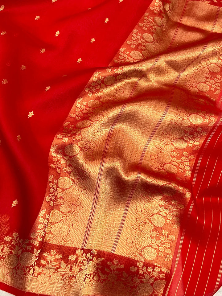 Red Banarasi Handloom Kora Silk Saree