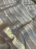 Grey Banarasi Handloom Kora Silk Saree - Aura Benaras